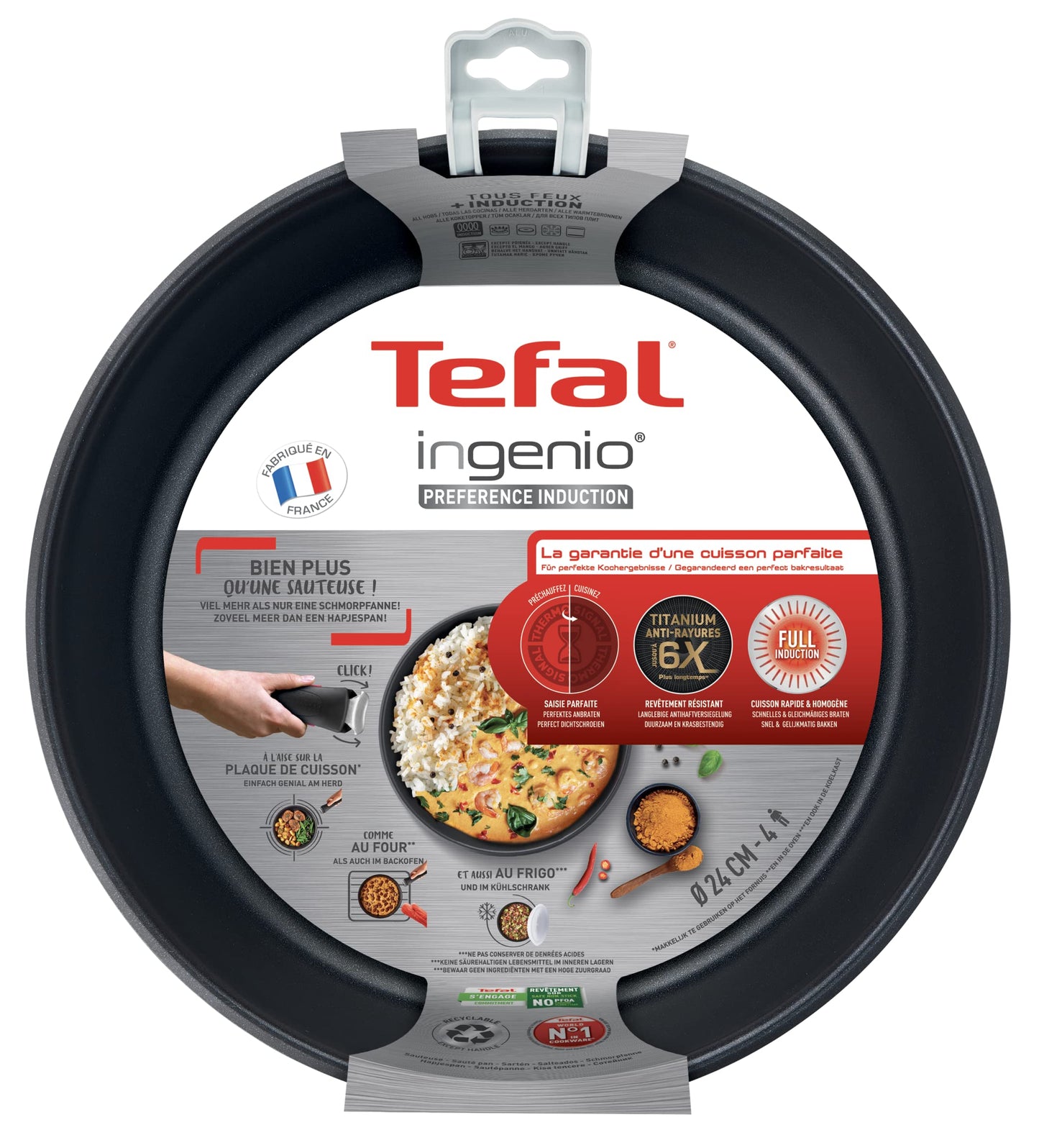 TEFAL L9733502 INGENIO PREFERENCE Sauteuse 24 cm, inox, antiadhésif, poignée vendue séparément, tous feux dont induction,