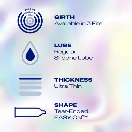 Durex Nude, Condoms, Wide Fit, 12s, Ultra Thin, Designed to Feel It All, with Silicone Lube
