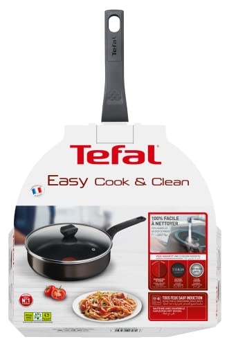 Tefal Easy Cook & Clean B5543202 Nc Frying Pan 24 cm + Lid, Suitable for All Heat Sources Except Induction, Non-Stick Coating, Made in France, Easy Cook & Clean