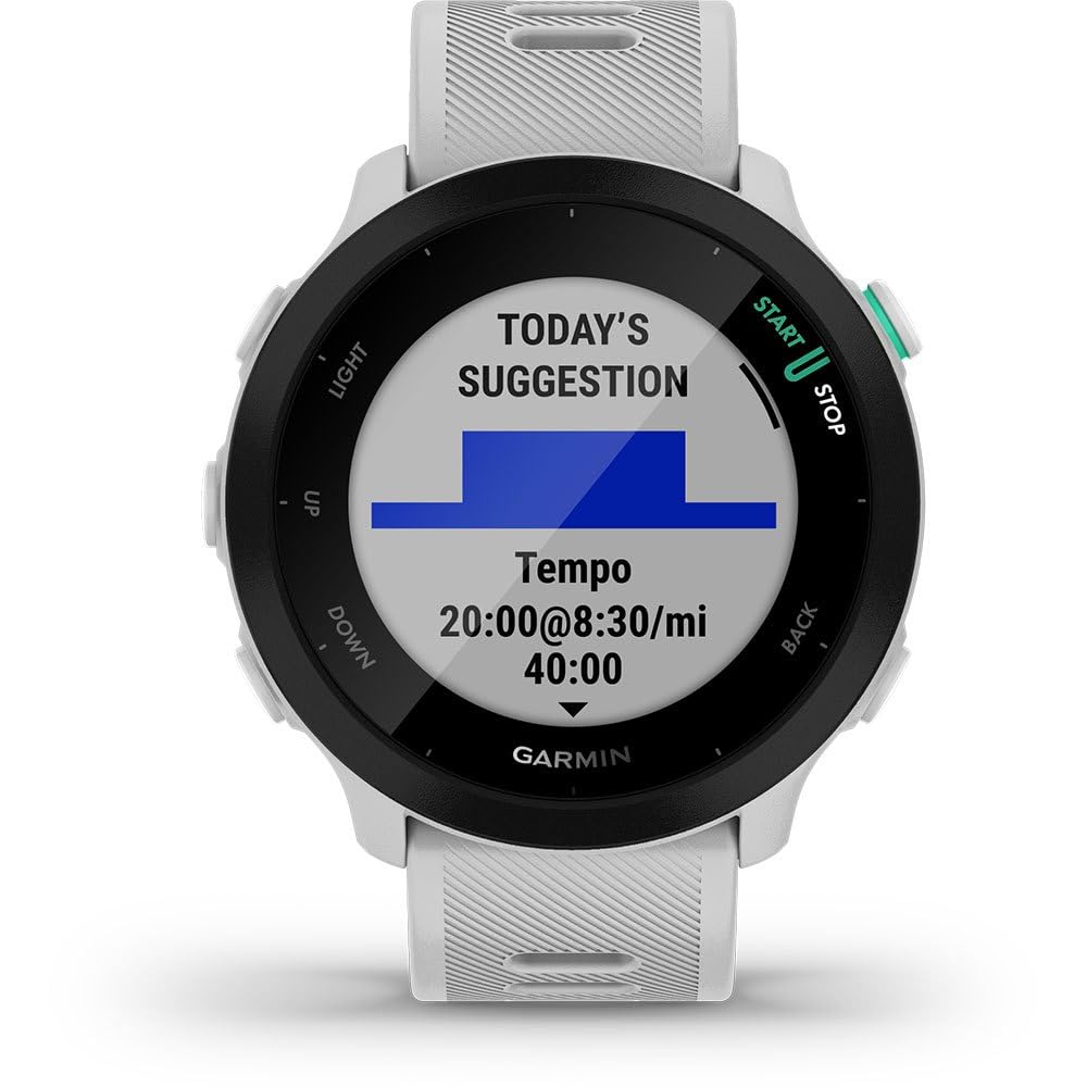 Garmin Forerunner 55 Easy to Use Lightweight GPS Running Smartwatch, Running and Training Guidance, Safety and Tracking Features included, Aqua