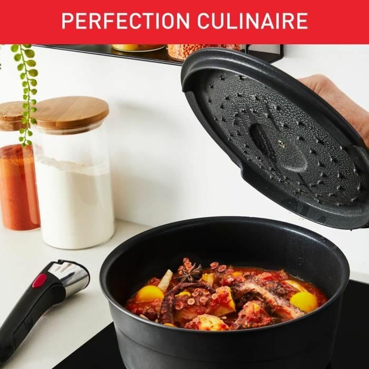 Tefal Ingenio Set of 6 Induction, Cast Aluminium, Frying Pan, Wok + Glass Lid, Casserole + Cast Iron Lid, Removable Handle, Dishwasher Safe, Inspiration L867S604