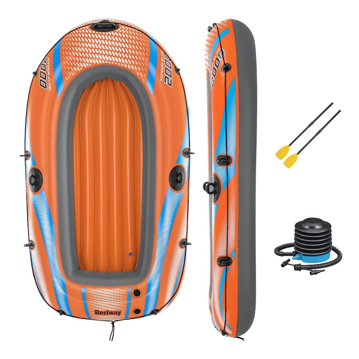 Bestway | Kondor Elite 2000 Raft Set, 6’5” X 42” / 1.96m x 106cm | Two-Man Inflatable Boat Perfect for Beach, Pool and Lake Adventures | Includes Oars & Pump