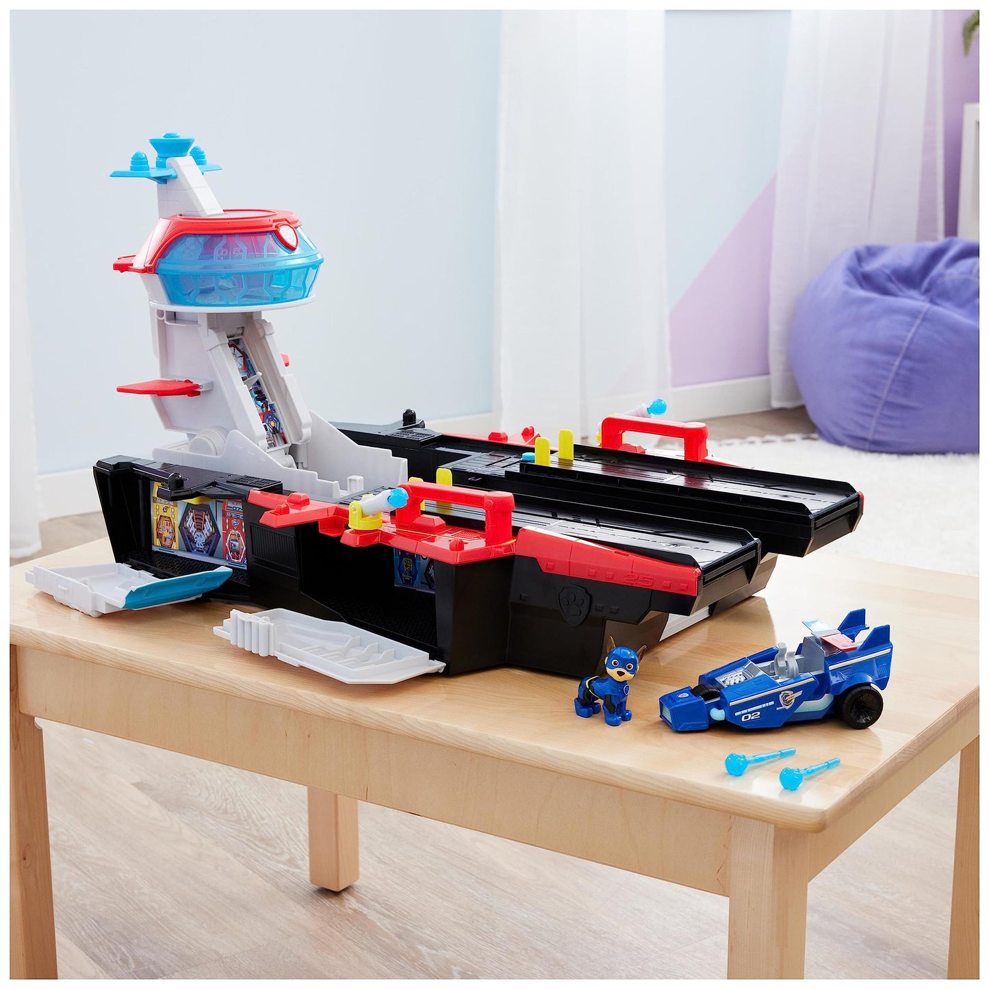 Paw Patrol: The Mighty Movie Aircraft Carrier HQ, with Chase Action Figure and Mighty Pups Cruiser, Kids’ Toys for Boys and Girls 3+
