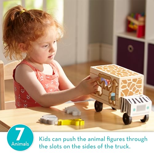 Melissa & Doug Wooden Shape Sorter Rescue Truck with Zoo & Safari Animals Toys for Kids | Wooden Puzzles for 2+ Year Olds | Montessori Toddler Wooden Animal Toys | Toddler Puzzles, Black