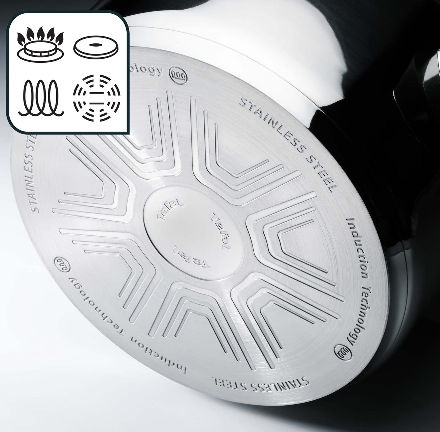 Tefal A704S3 Duetto 3-Piece Frying Pan Set | 20, 24 and 28 cm | Non-Stick Coating | Built-in Temperature Indicator | Suitable for All Hob Types Including Induction | Stainless Steel/Black