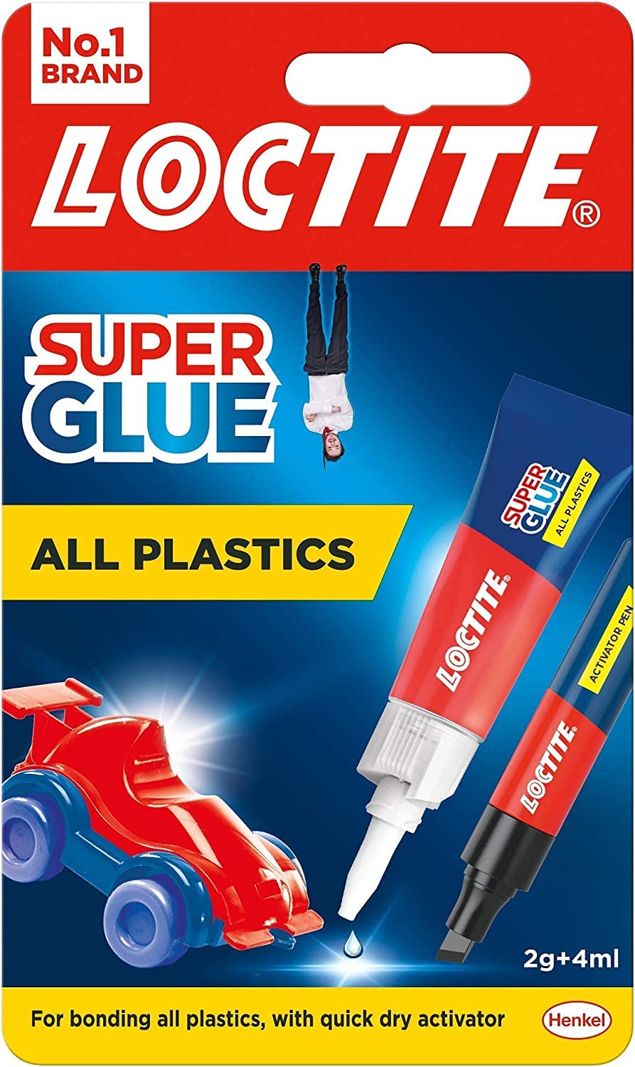Loctite Super Glue All Plastics, Strong Plastic Glue, Easy to Use Instant Super Glue, Convenient Size 1x2g + 4ml