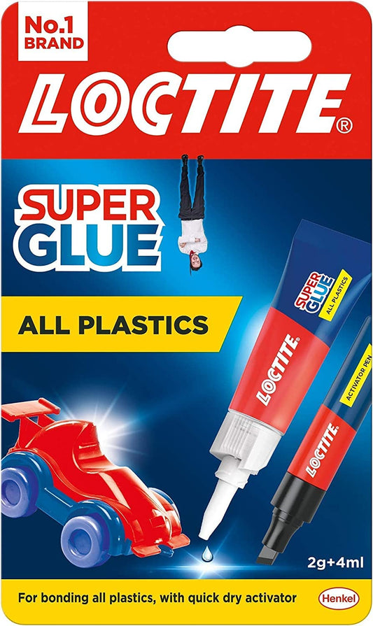 Loctite Super Glue All Plastics, Strong Plastic Glue, Easy to Use Instant Super Glue, Convenient Size 1x2g + 4ml