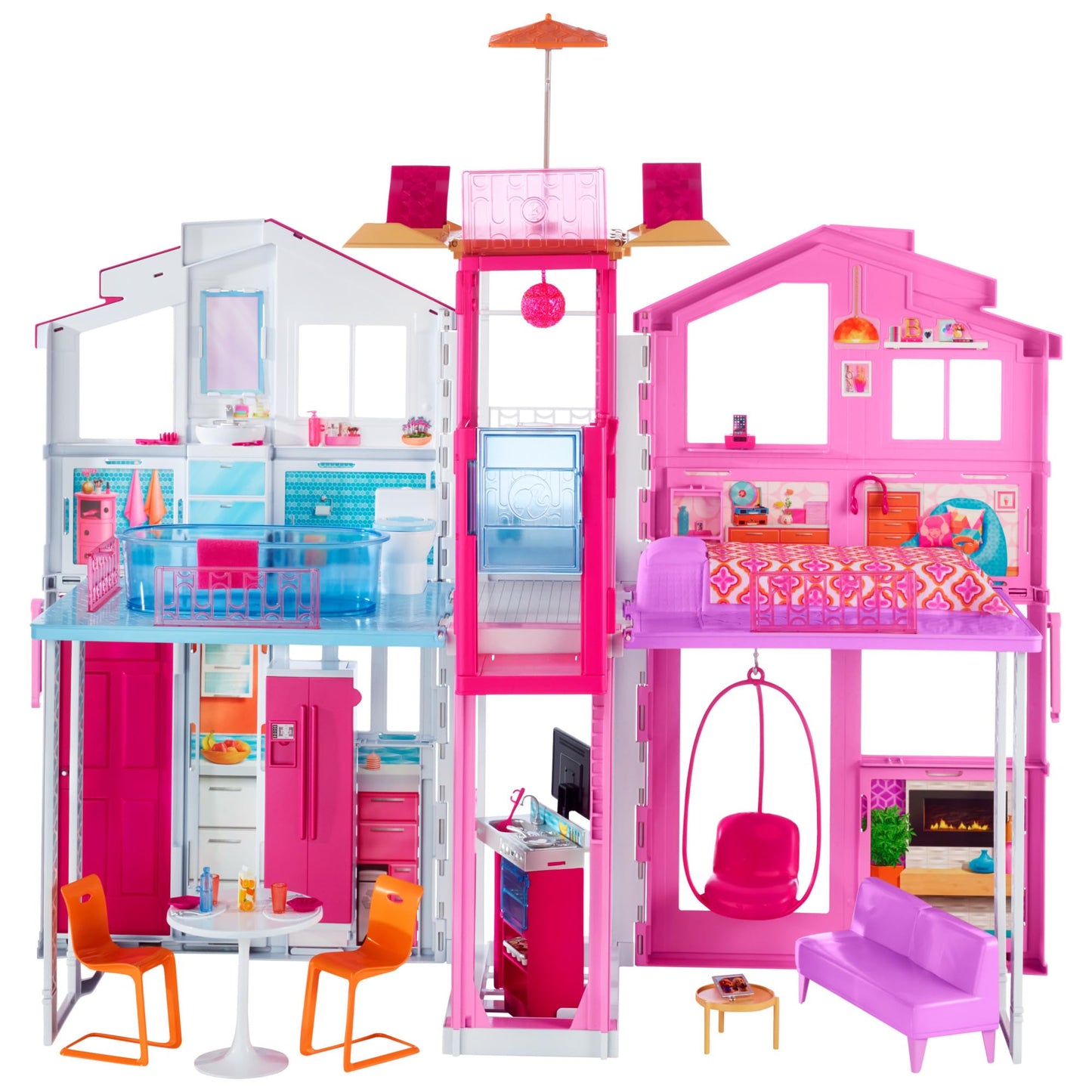 Barbie DLY32 ESTATE Three-Story Town House Colourful and Bright Doll House Comes with Furniture and Accessories, Playset