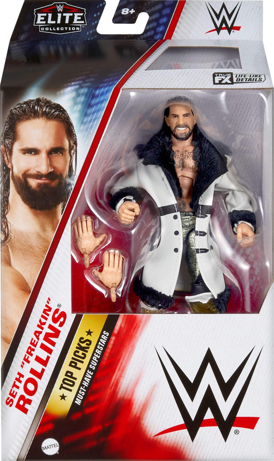 Mattel WWE Top Picks Elite Action Figure & Accessories Set, Seth “Freakin” Rollins 6-inch Collectible with Swappable Hands, Ring Gear & 25 Articulation Points