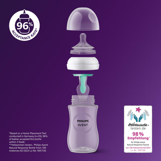 Philips Avent AirFree Vent Baby Bottle Newborn Gift Set - 4 Baby Milk Bottles with Air-Free Vent, Ultra-Soft Pacifier and Bottle Brush, Babies Aged 0-12 Months+ (Model SCD657/11)