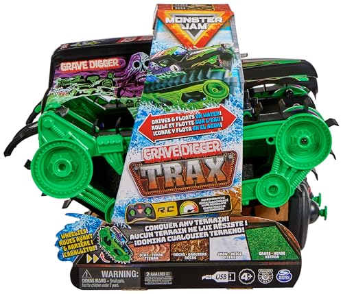 Monster Jam, Official Grave Digger Trax All-Terrain Remote Control Outdoor Vehicle, 1:15 Scale, Kids’ Toys for Boys and Girls Aged 4 and up