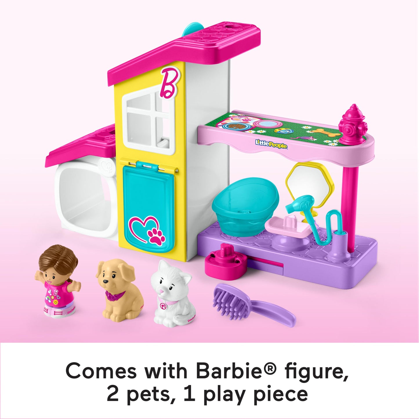 Fisher-Price Little People Barbie Toddler Toy Play and Care Pet Spa Playset with Music & Sounds for Pretend Play Kids Ages 18+ Months, HJW76