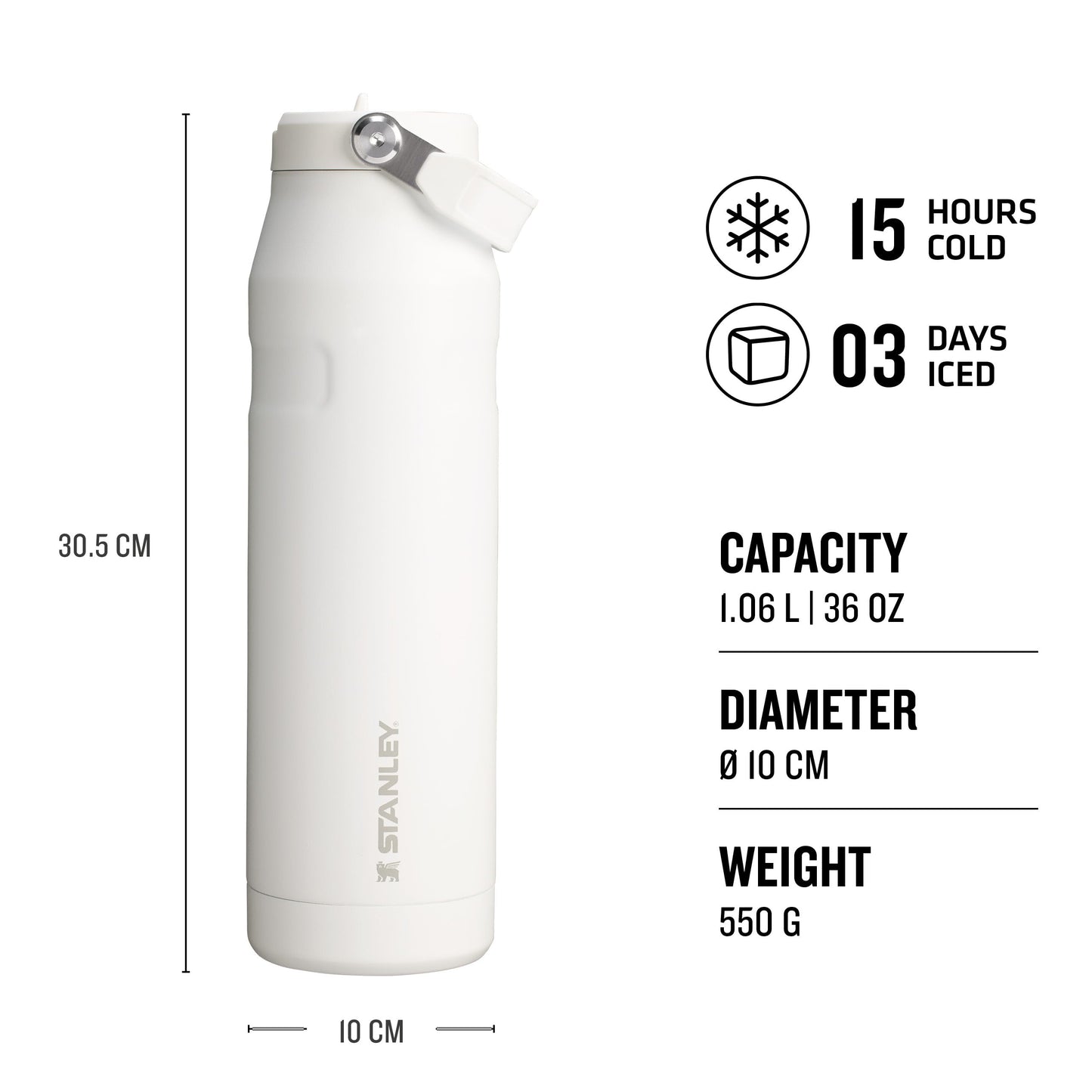Stanley IceFlow Flip Straw 2.0 Sports Water Bottle with Straw - 15 Hours Cold - 3 Days Iced - Stainless Steel - BPA Free - Leak Resistant - Fits in Cup Holder - Dishwasher Safe