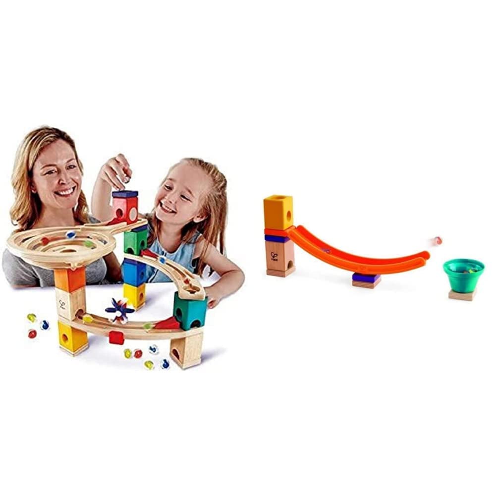 Hape E6021 Quadrilla Race to the Finish, Wooden Marble Run - 58 pieces, Educational Construction Toys for 4 Years and Up
