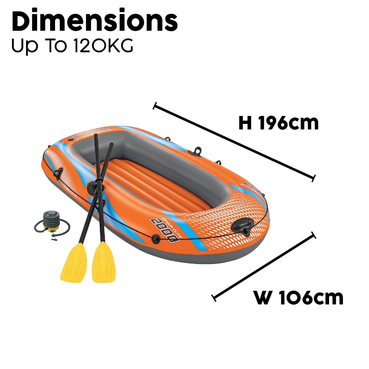 Bestway | Kondor Elite 2000 Raft Set, 6’5” X 42” / 1.96m x 106cm | Two-Man Inflatable Boat Perfect for Beach, Pool and Lake Adventures | Includes Oars & Pump