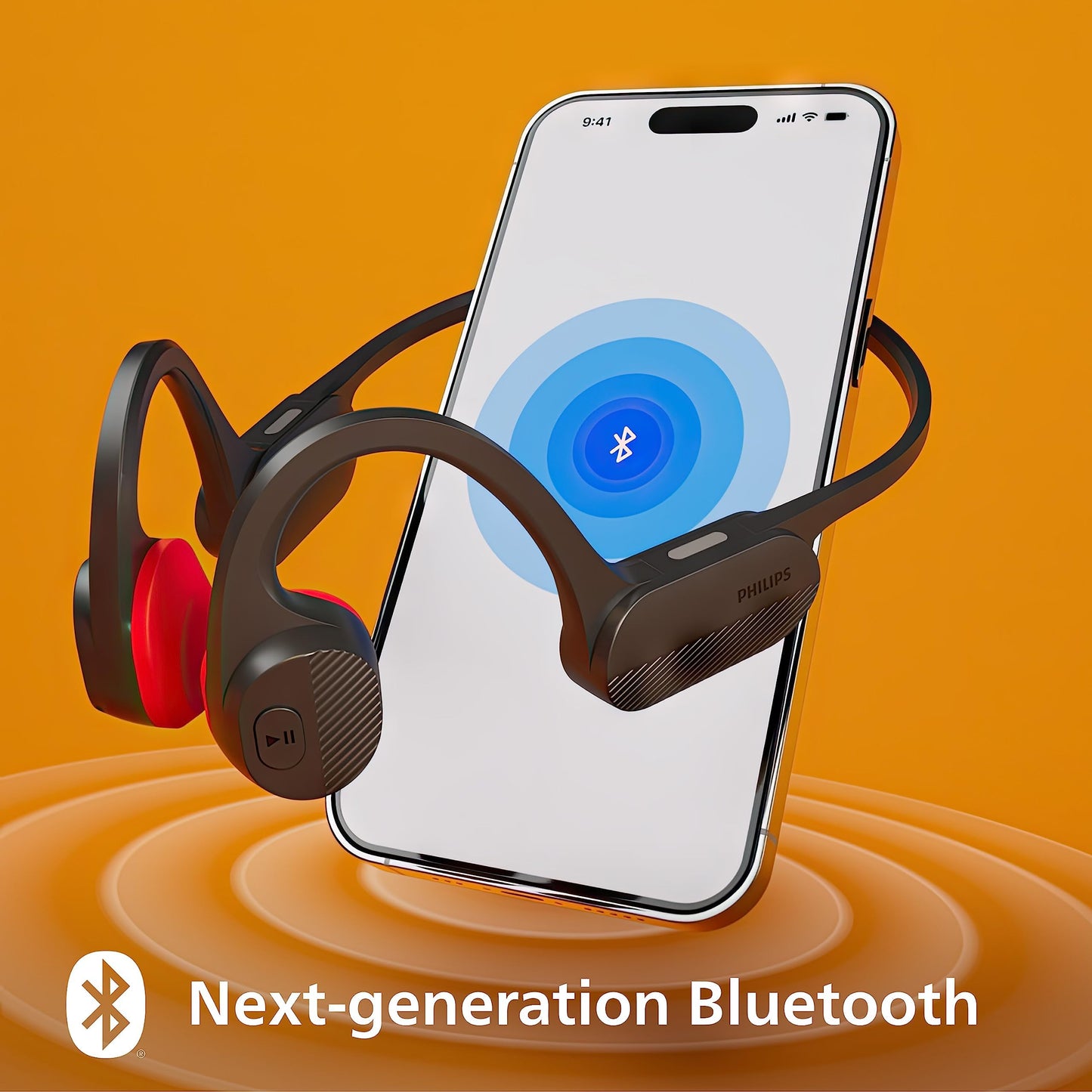 PHILIPS TAA6606BK Bone Conduction Open Ear Wireless Bluetooth Neckband Headphones with Night Light for Running