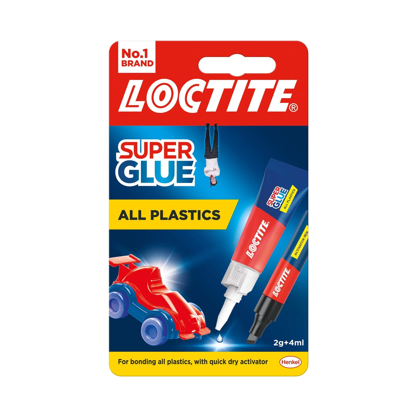 Loctite Super Glue All Plastics, Strong Plastic Glue, Easy to Use Instant Super Glue, Convenient Size 1x2g + 4ml