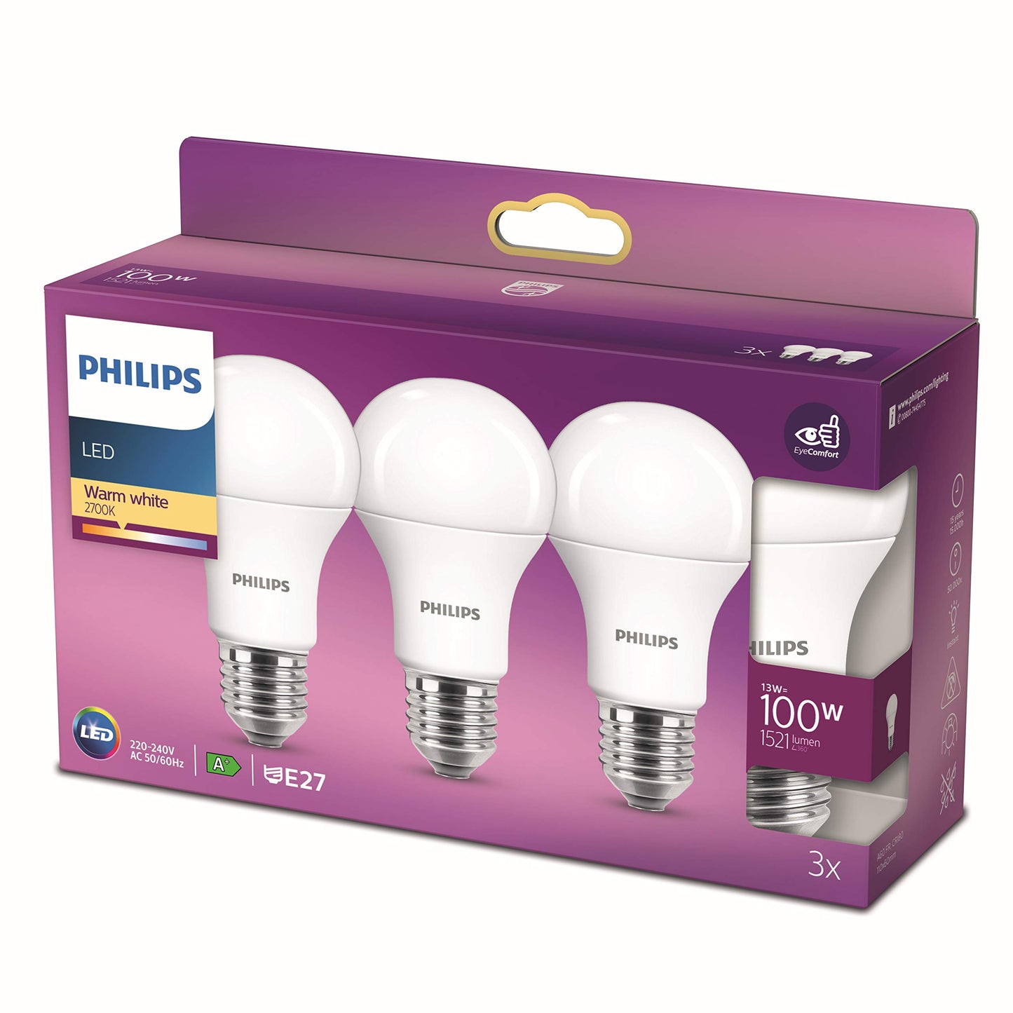 Philips LED Classic E27 Lampen 3-er Pack
