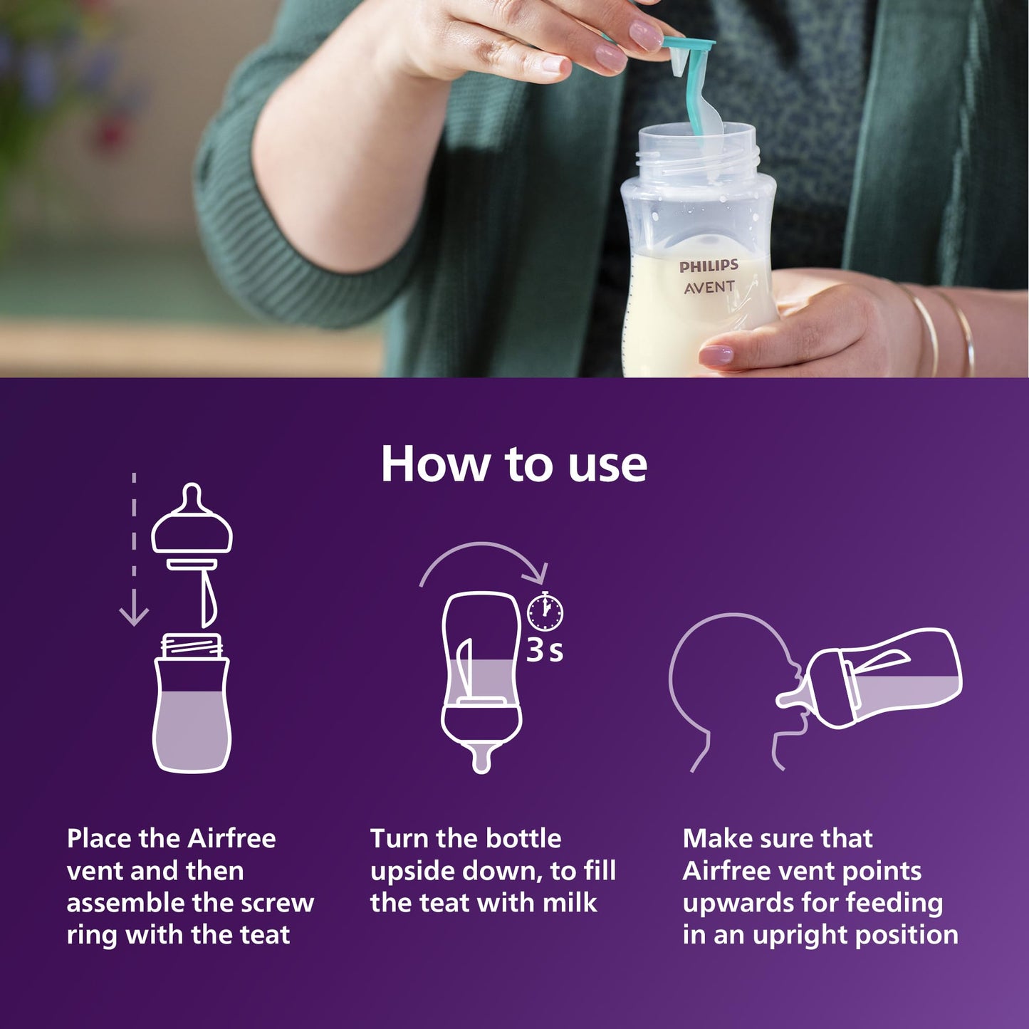 Philips Avent AirFree Vent Baby Bottle Newborn Gift Set - 4 Baby Milk Bottles with Air-Free Vent, Ultra-Soft Pacifier and Bottle Brush, Babies Aged 0-12 Months+ (Model SCD657/11)