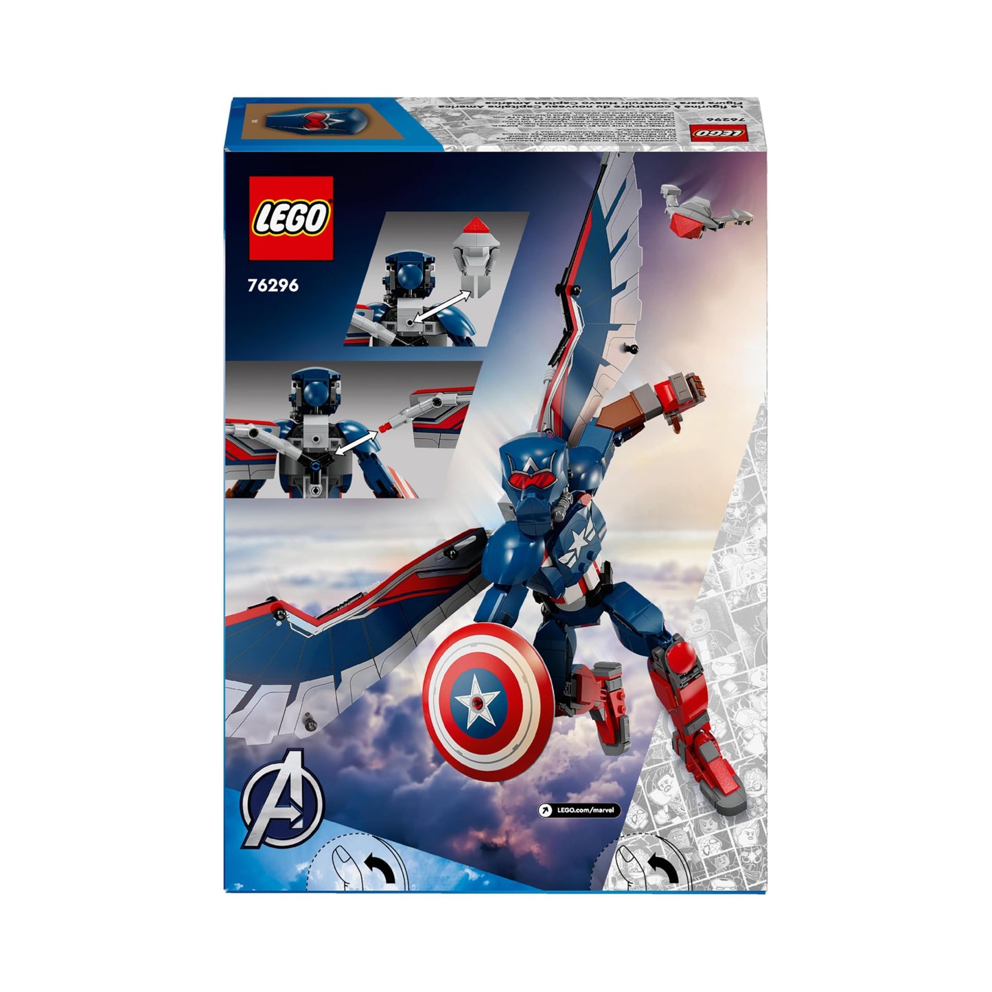 LEGO Marvel New Captain America Construction Figure, Super Hero Action Set with Shield and Drone, Building Toy for 8 Plus Year Old Boys & Girls, Avengers Birthday Gift Idea 76296