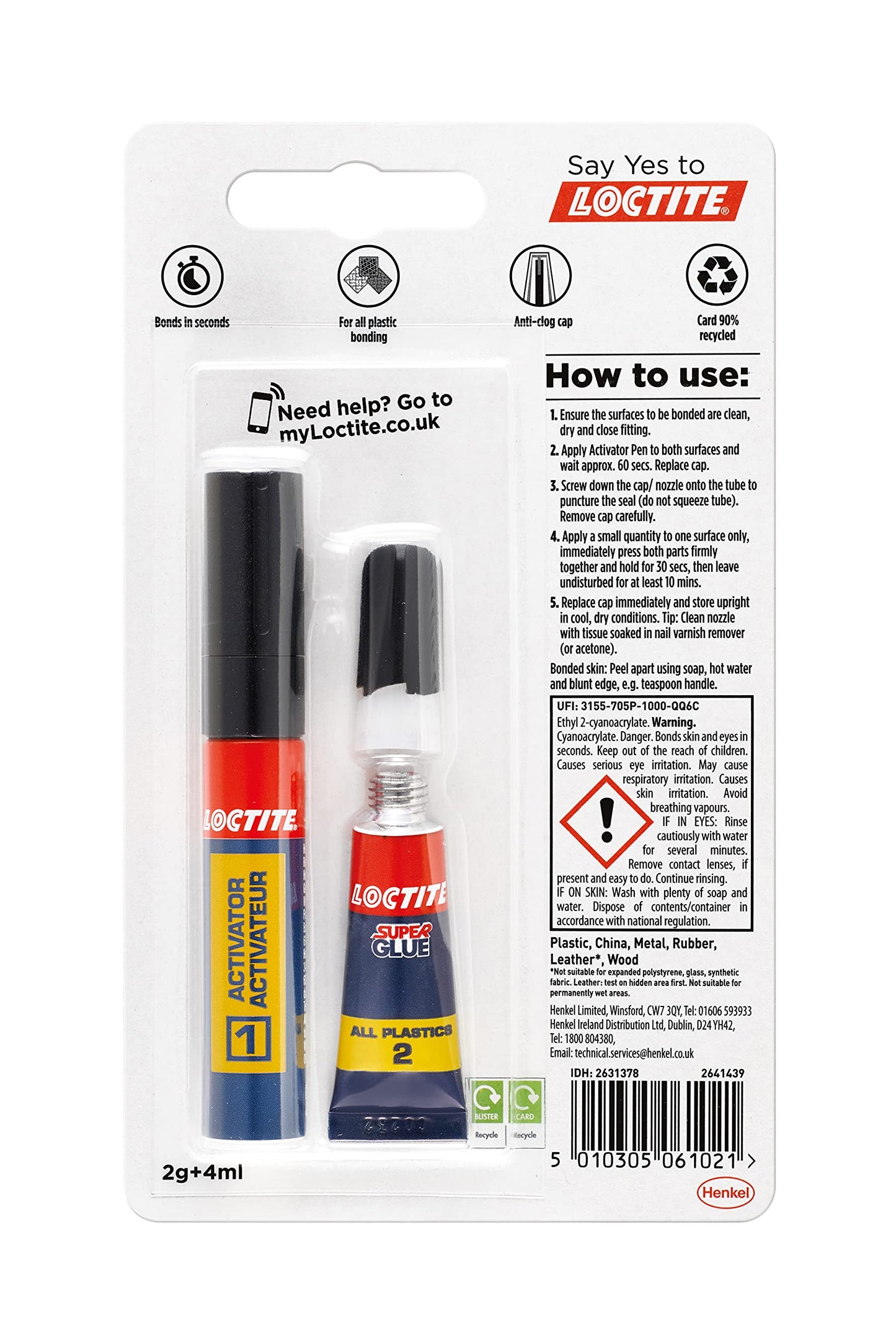 Loctite Super Glue All Plastics, Strong Plastic Glue, Easy to Use Instant Super Glue, Convenient Size 1x2g + 4ml
