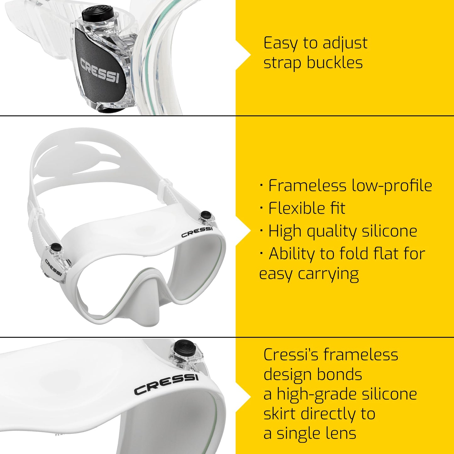 CRESSI F1 - Frameless Mask F1 or Combo Set Frameless Mask + Snorkel Dry for Diving and Snorkelling, One Size, Unisex