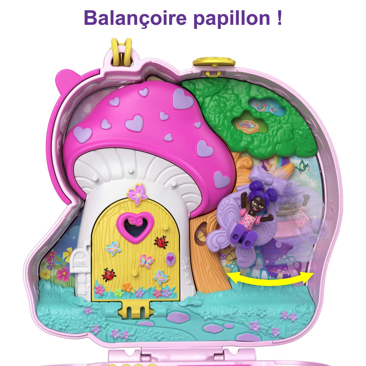 Polly Pocket Unicorn Forest Compact Tea Party-Themed Playset with Glitter Horn, 2 Micro Dolls & 13 Accessories, Toy Gift for Ages 4 Years Old & Up