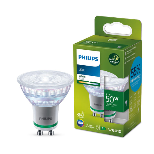Philips Ultra Efficient - Ultra energy saving lights, LED light source, 50W GU10 Spot White