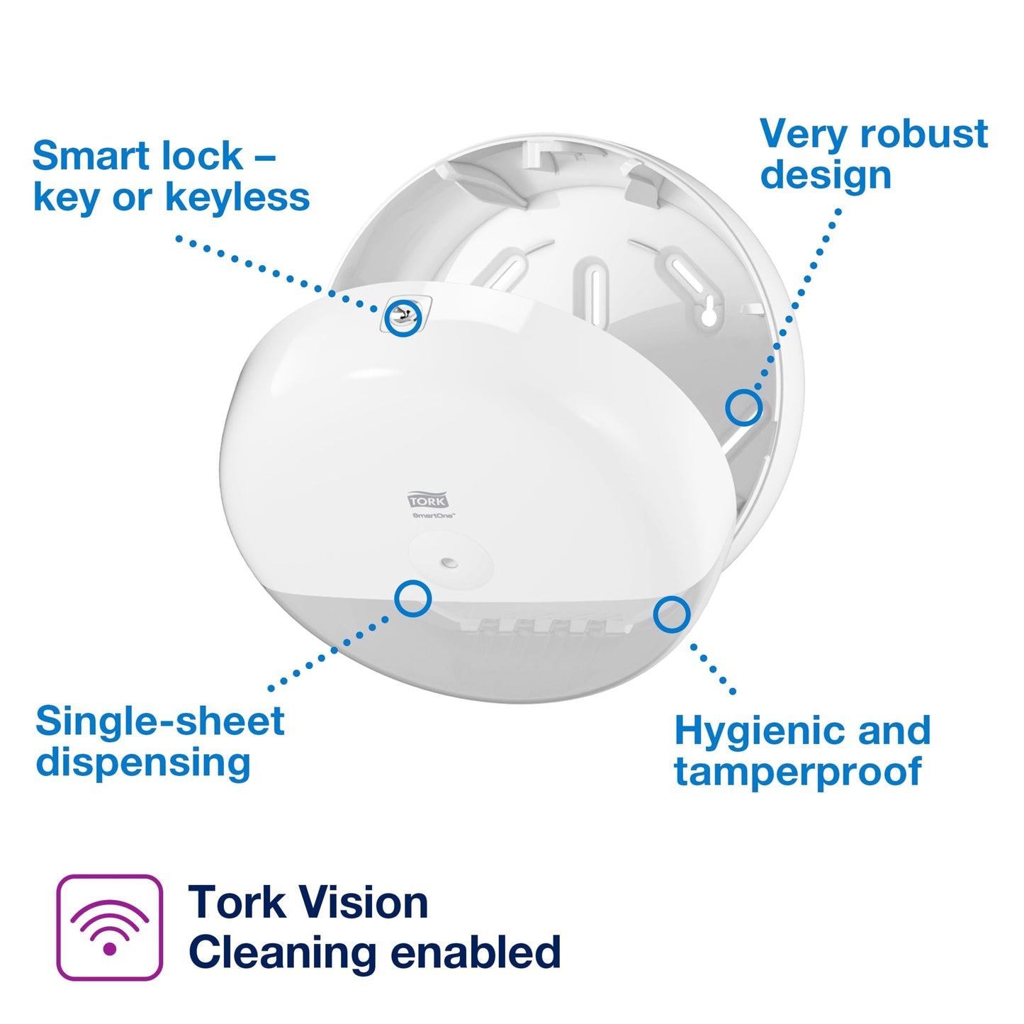 Tork SmartOne Mini Toilet Paper Roll Wall Mounted Dispenser White T9, Elevation Range, 681000