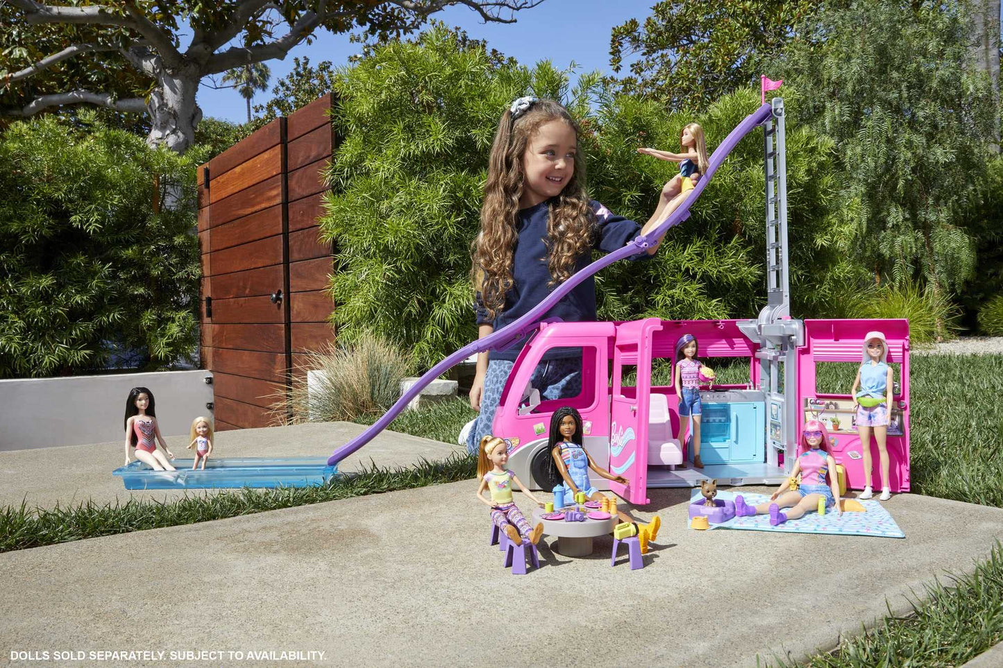 Barbie Dream Camper Vehicle, 2.5 Feet Tall with Pool, Slide and 60+ Accessories