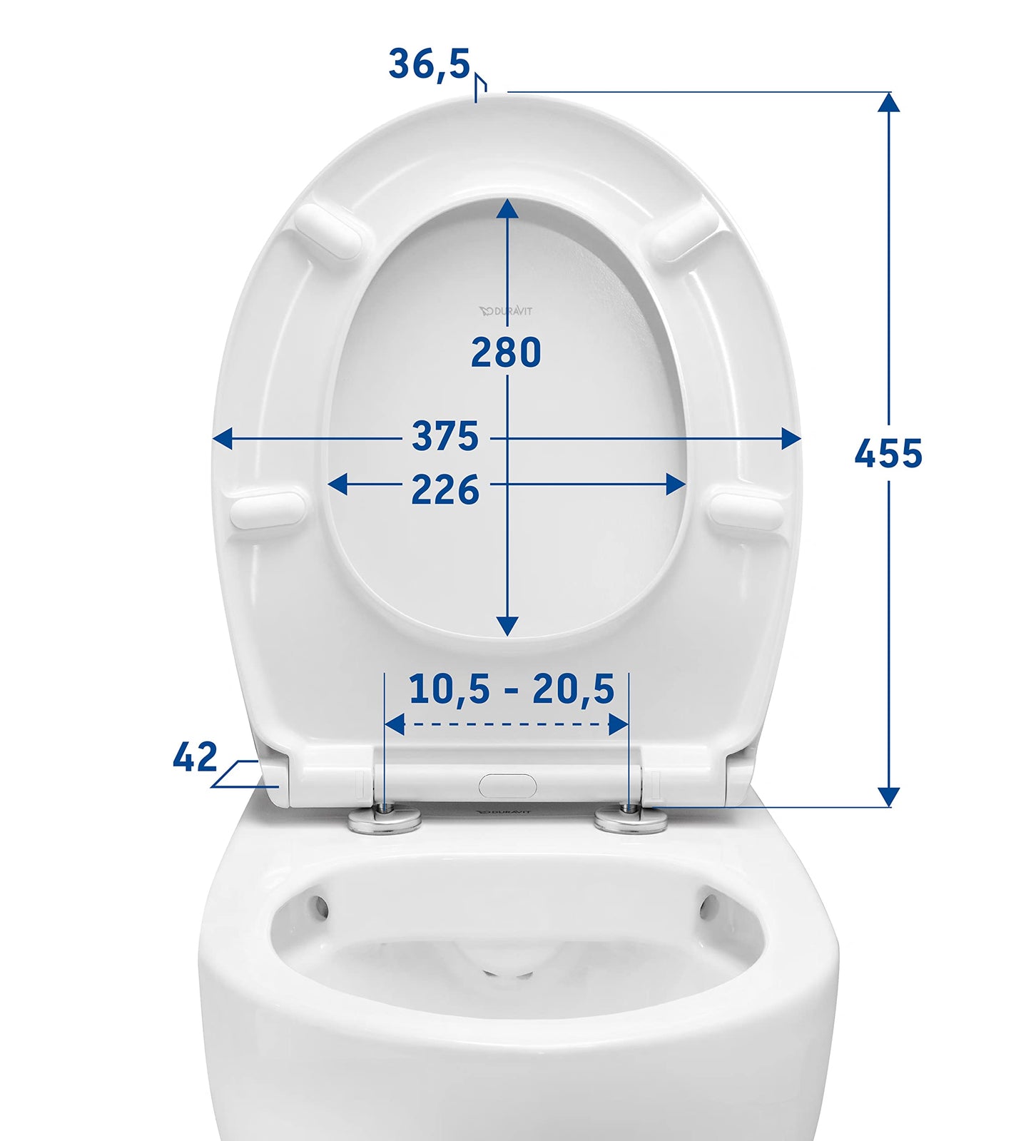 Duravit Universal Toilet Lid with Soft-Close Mechanism, Toilet Seat Quick Release for Easy Assembly, Toilet Seat in Oval Shape, Toilet Lid Made in the EU, Urea Duroplast, Stainless Steel Hinges, White