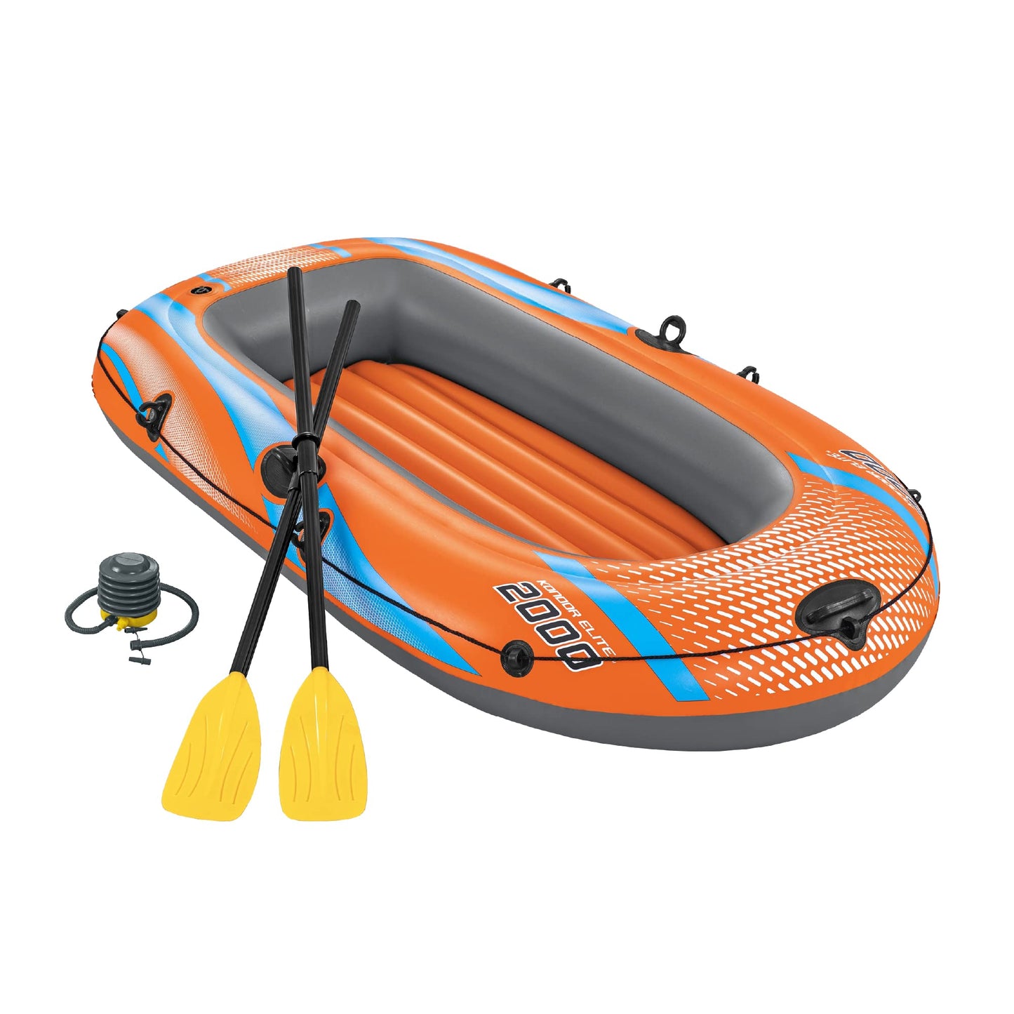 Bestway Inflatable Boat, Kondor 2000, 2 Person, Raft Set with Oar and Pump, Heavy Duty Handles and Interlocking Valves, 6.5” x 42”, 1.96m x 1.06m