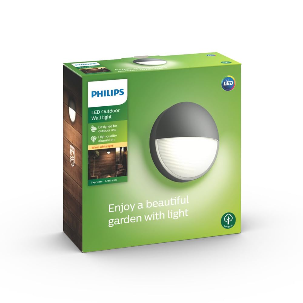 Philips myGarden Capricorn LED Outdoor Wall Light with Motion Sensor, 1 x 6 W Integrated LED Light - Black