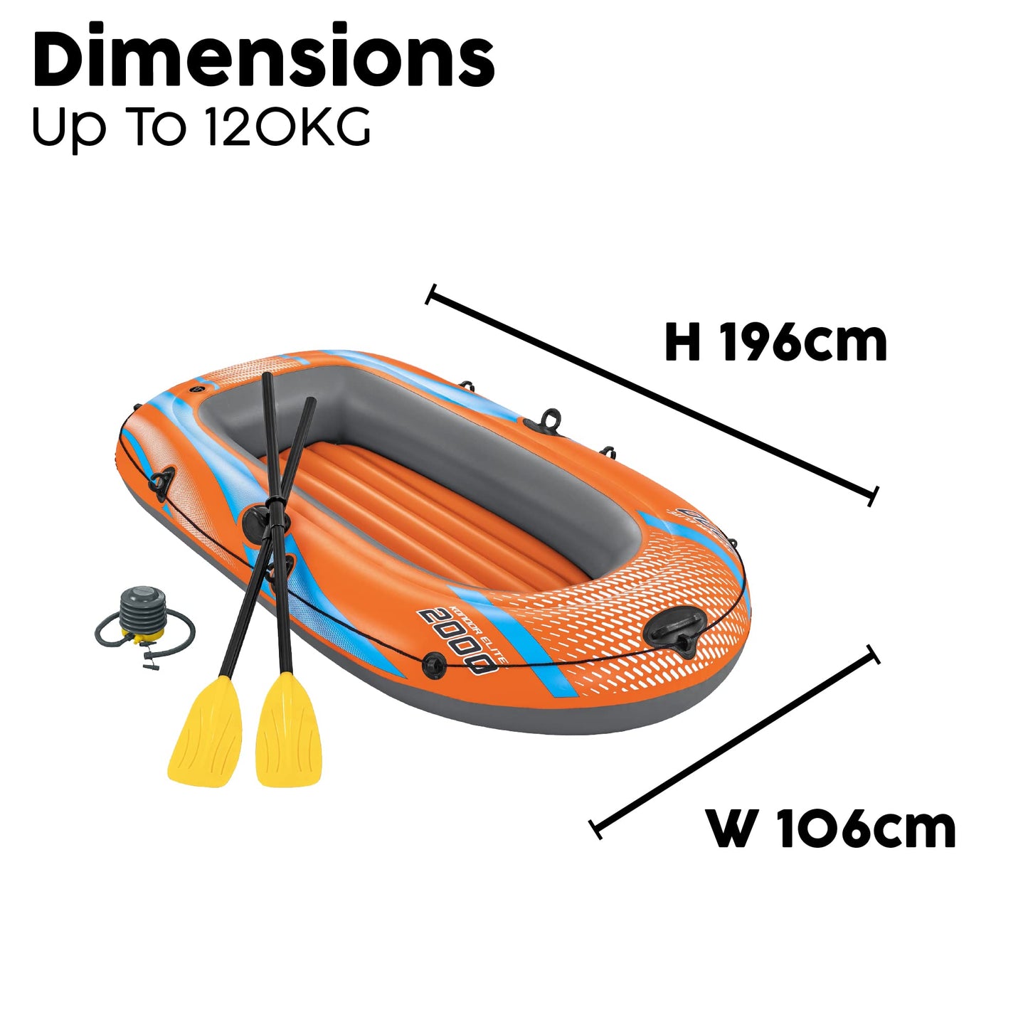 Bestway Inflatable Boat, Kondor 2000, 2 Person, Raft Set with Oar and Pump, Heavy Duty Handles and Interlocking Valves, 6.5” x 42”, 1.96m x 1.06m
