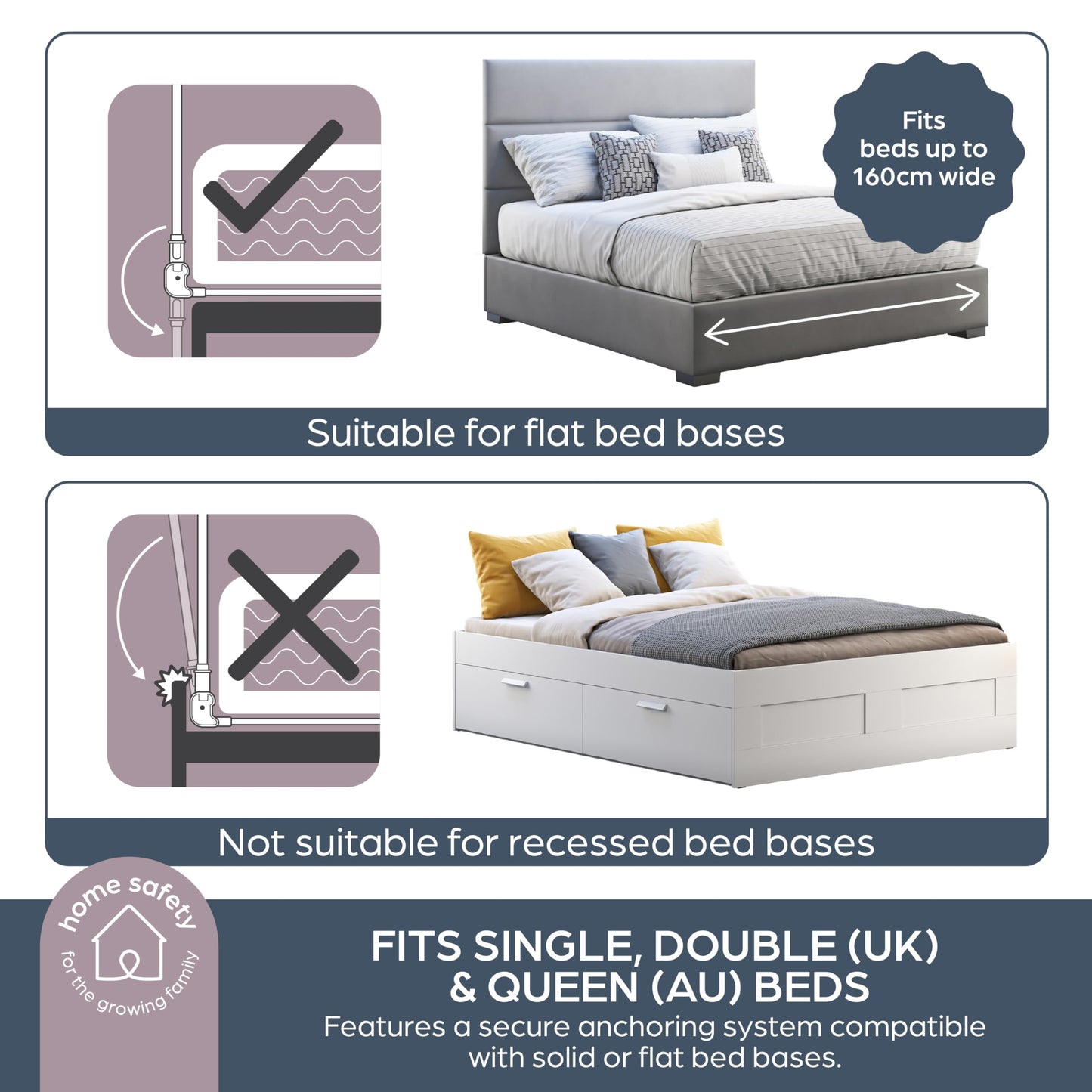 Dreambaby Phoenix Toddler Bed Rail - Foldable & Portable Bed Safety Barrier - Suitable for Flat Bed Bases Up to King Size Mattress - Measures 110cm Wide x 45.5cm Tall - White - Model F719