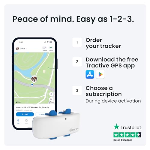 tractive GPS Dog Tracker, Market leader, Worldwide real-time location tracking, Escape Alerts, Monitor Activity & Get Health Alerts, White