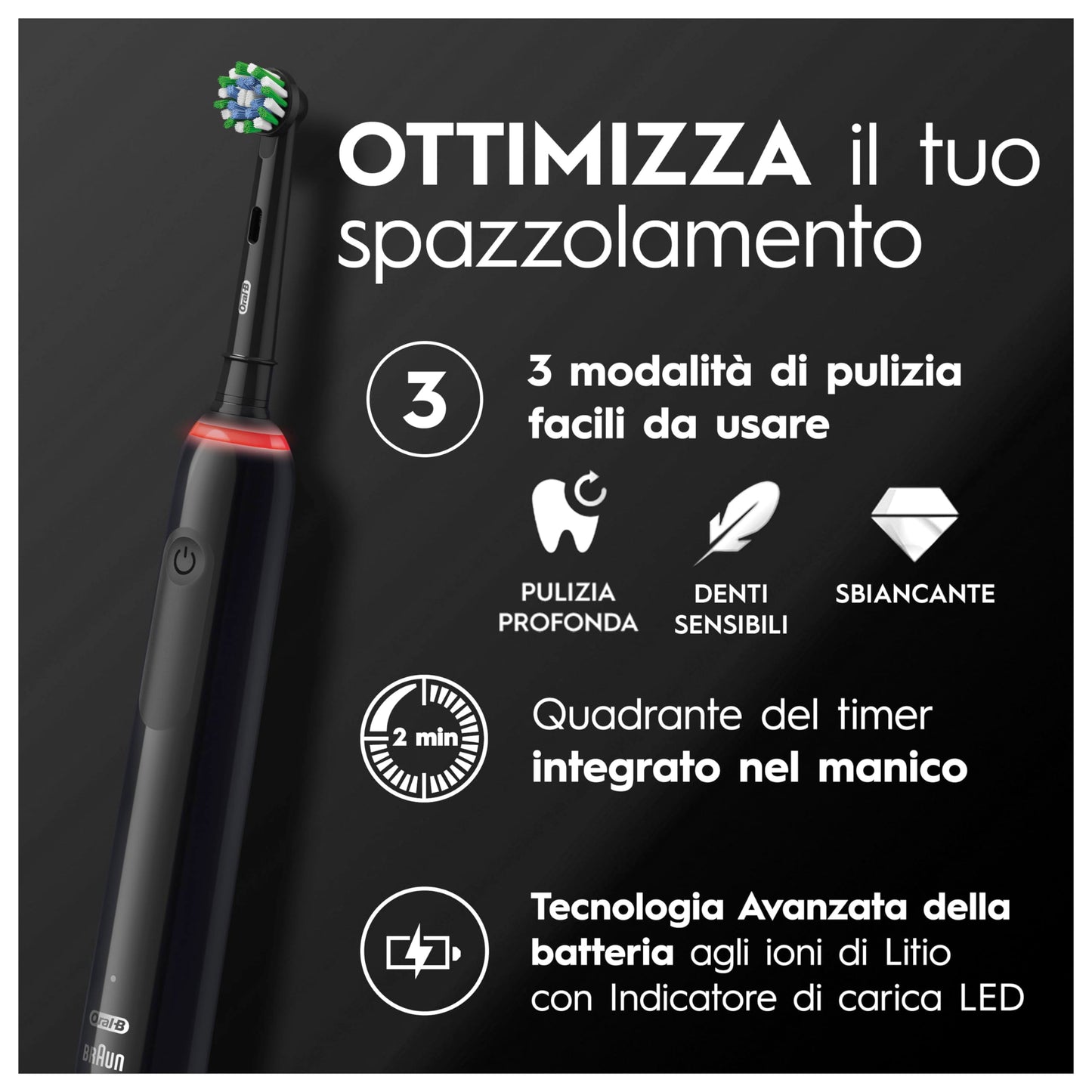 Oral-B PRO 3 3500 Elektrische Zahnbürste/Electric Toothbrush, 2 Aufsteckbürsten, mit 3 Putzmodi und visueller 360° Andruckkontrolle für Zahnpflege, Reiseetui, Geschenk Mann/Frau, Schwarz