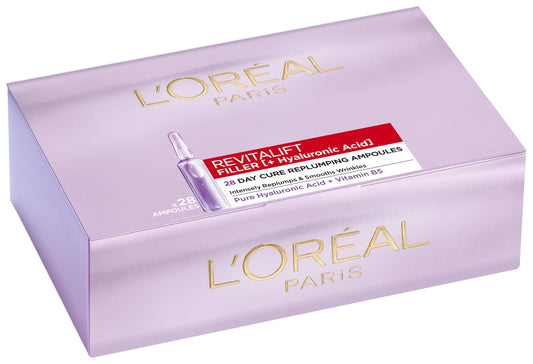 L'Oréal Paris Hyaluronic Ampoules, Revitalift Filler, Anti-Ageing Face Care, 7-Day Treatment, with Hyaluronic Acid, 7 x 1.3 ml