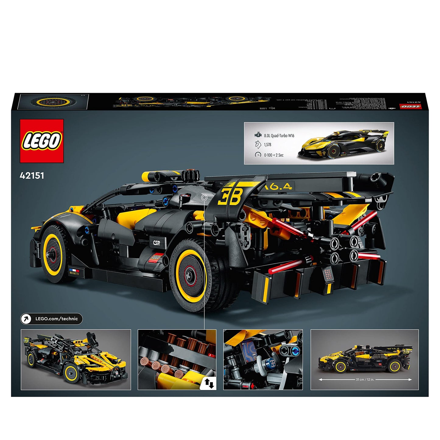LEGO Technic Bugatti Bolide Racing Car Model Building Set, Engineering Toy for 9 Plus Year Old Boys & Girls, Collectible Iconic Sports Vehicle Construction Kit, Birthday Gift for Kids 42151