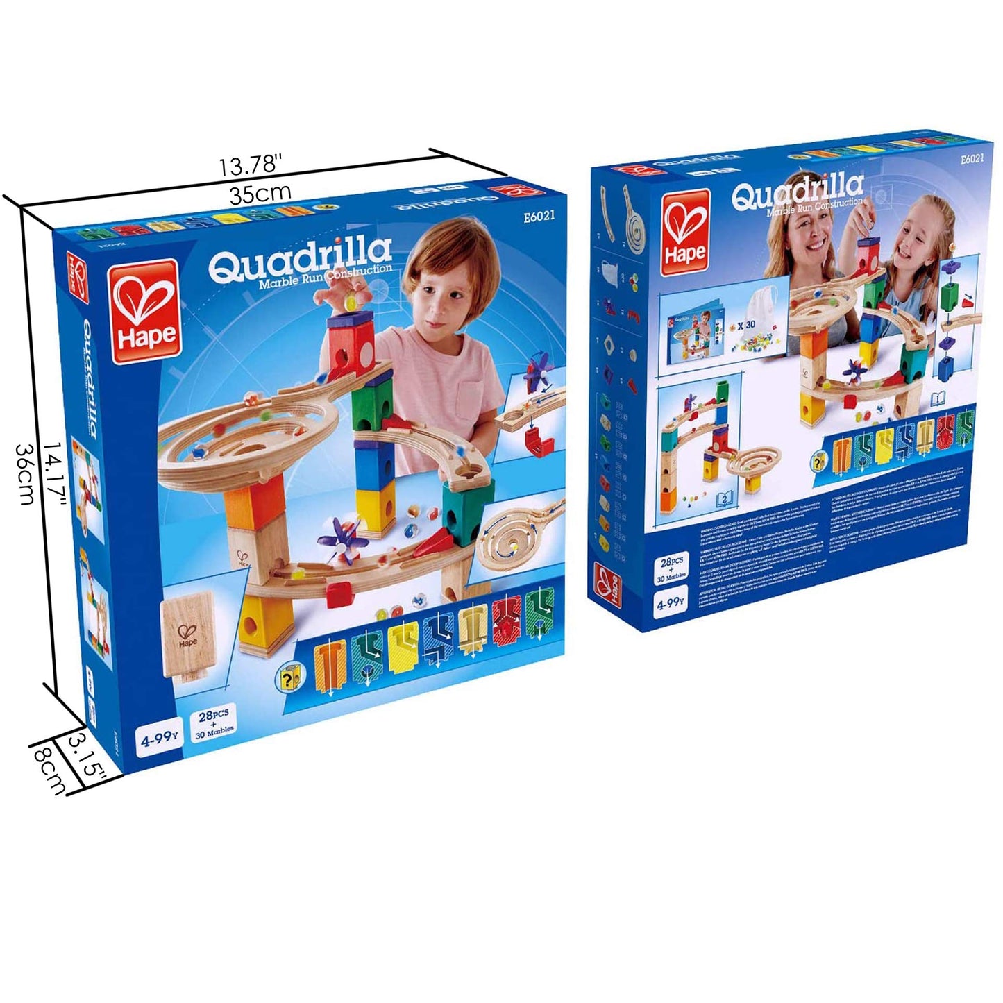 Hape E6021 Quadrilla Race to the Finish, Wooden Marble Run - 58 pieces, Educational Construction Toys for 4 Years and Up