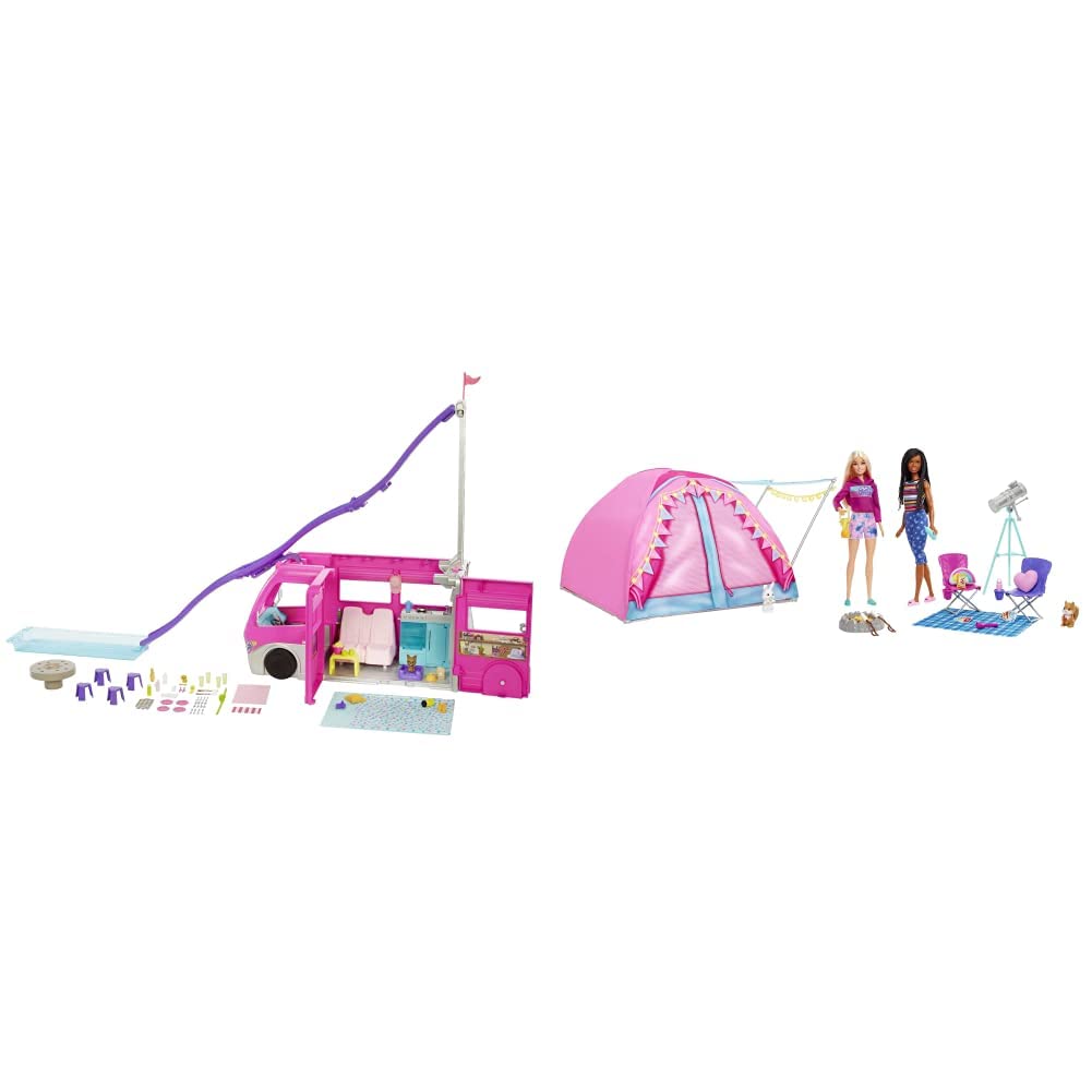 Barbie Dream Camper Vehicle, 2.5 Feet Tall with Pool, Slide and 60+ Accessories