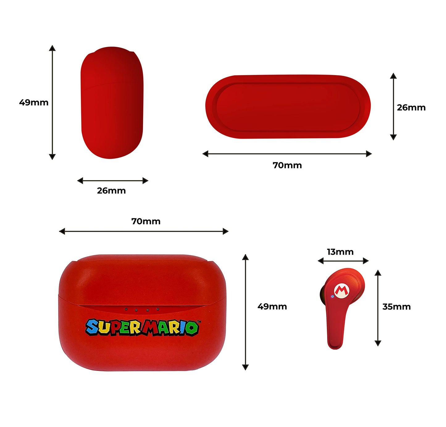 OTL Technologies Super Mario Wireless Bluetooth V5.0 Headphones with Charging Case Red