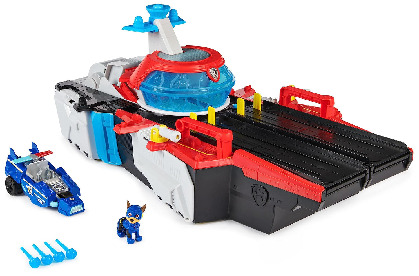 Paw Patrol: The Mighty Movie Aircraft Carrier HQ, with Chase Action Figure and Mighty Pups Cruiser, Kids’ Toys for Boys and Girls 3+