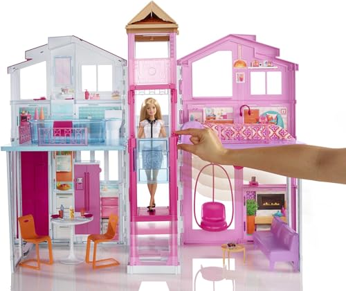 Barbie DLY32 ESTATE Three-Story Town House Colourful and Bright Doll House Comes with Furniture and Accessories, Playset