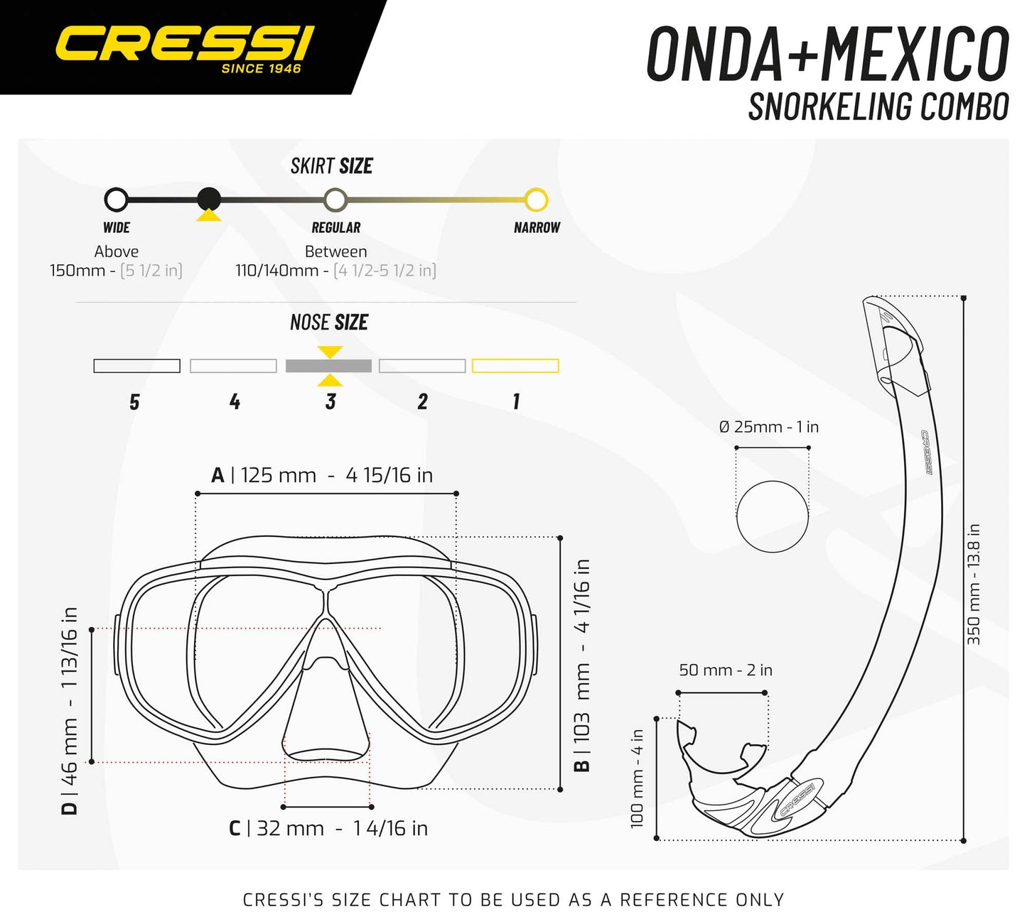 Cressi Onda - Single Onda Mask or Combo Set Onda Mask + Snorkel Mexico for Diving and Snorkeling, One Size, Unisex Adult