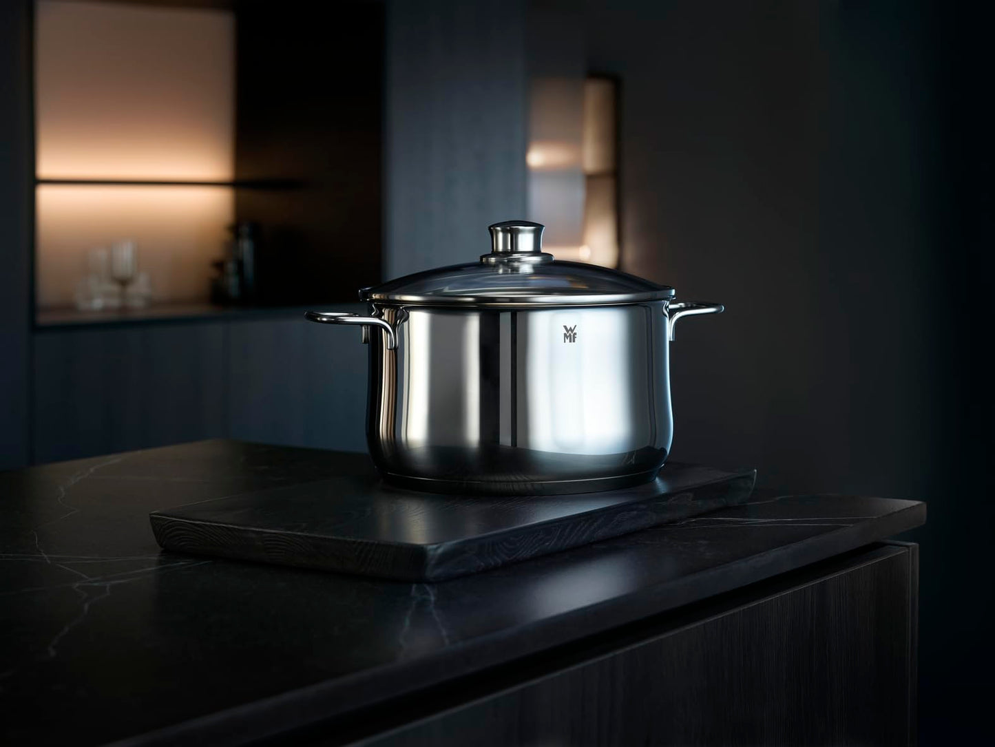 WMF High Casserole Approx 3.7L Diadem Plus Pouring Rim Glass Lid Cromargan Stainless Steel Polished Suitable for Induction Hobs Dishwasher Safe