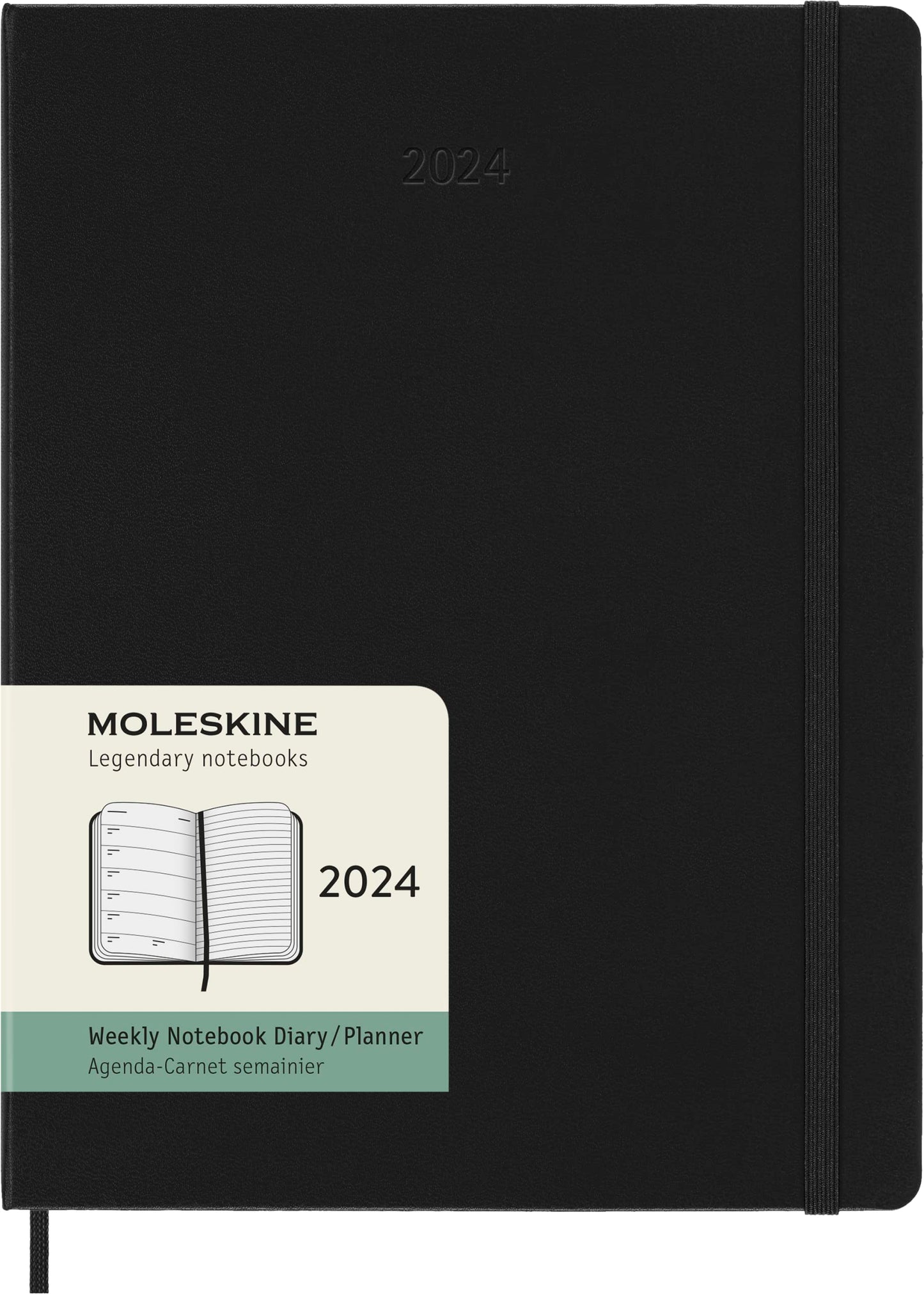 Moleskine Wochenkalender mit Platz für Notizen 12 Monate 2024, Agenda 2024, Hardcover und elastischem Verschluss