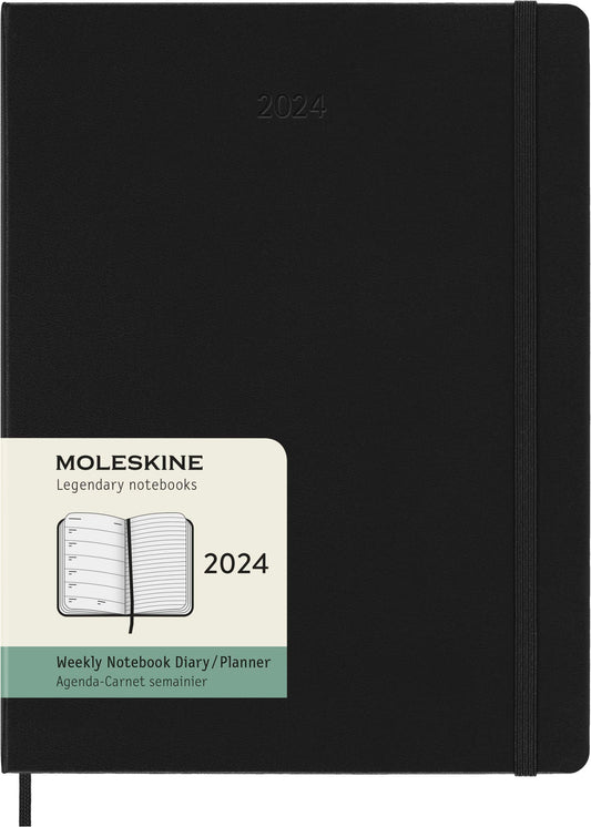 Moleskine Wochenkalender mit Platz für Notizen 12 Monate 2024, Agenda 2024, Hardcover und elastischem Verschluss