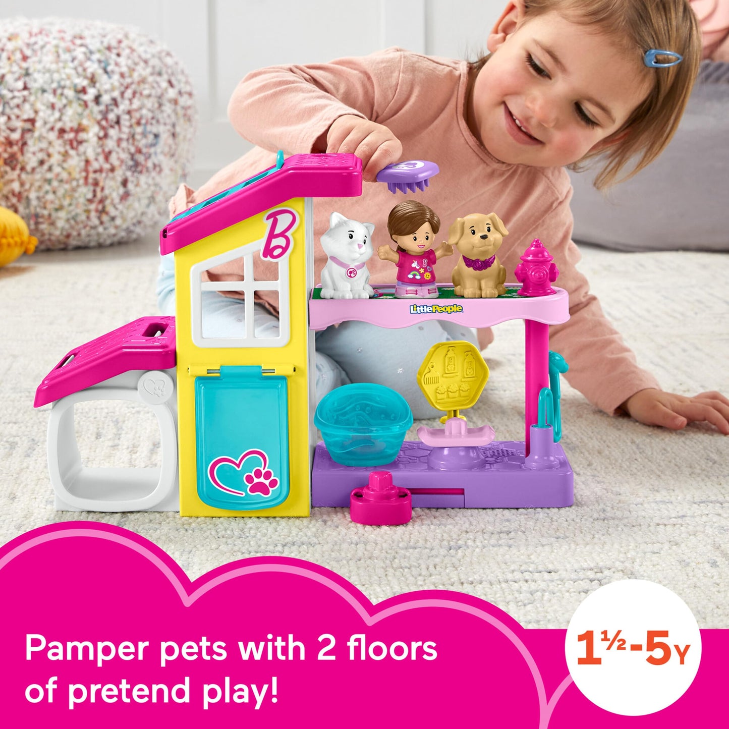 Fisher-Price Little People Barbie Toddler Toy Play and Care Pet Spa Playset with Music & Sounds for Pretend Play Kids Ages 18+ Months, HJW76