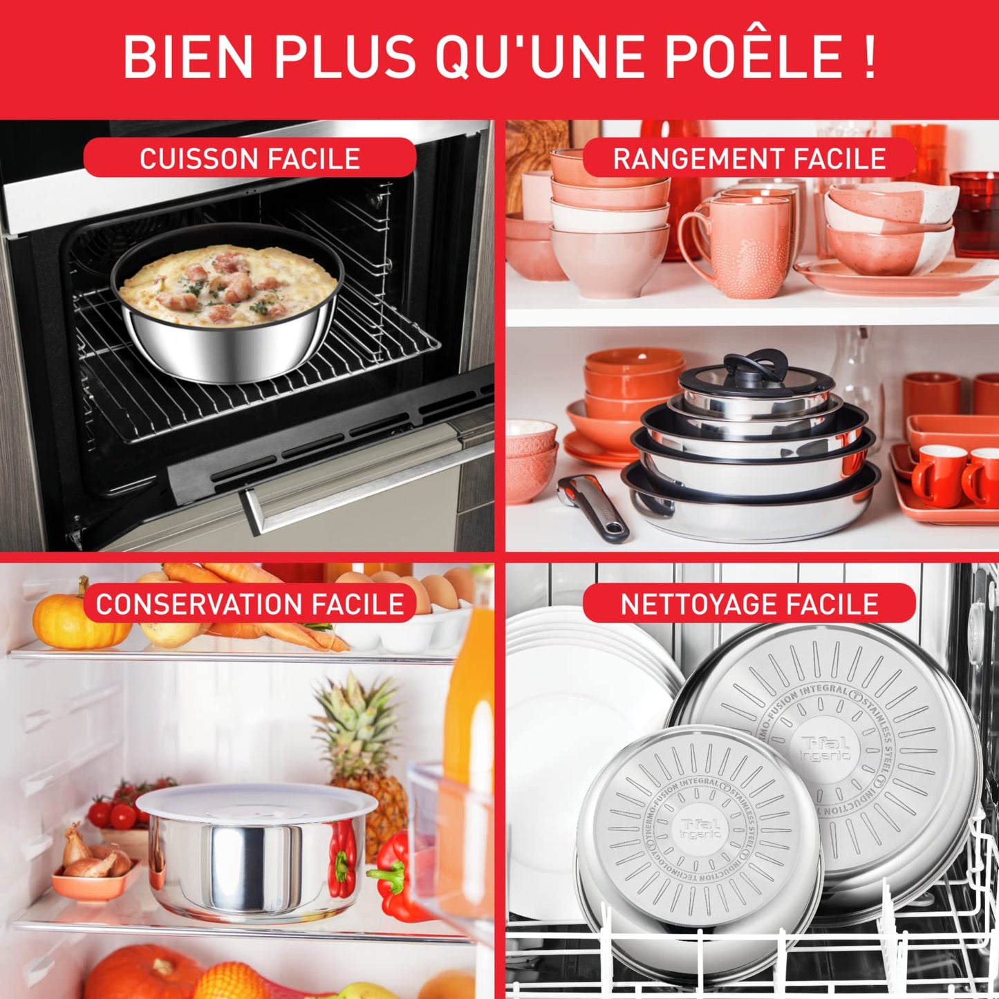 TEFAL L9733502 INGENIO PREFERENCE Sauteuse 24 cm, inox, antiadhésif, poignée vendue séparément, tous feux dont induction,